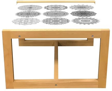 ABAKUHAUS orientalisch Couchtisch, Ottoman Inspired Mandala, Acrylglas-Mitteltisch mit Holzrahmen für Büros Wohnheime, Klein Größe, Weiß und Schwarz