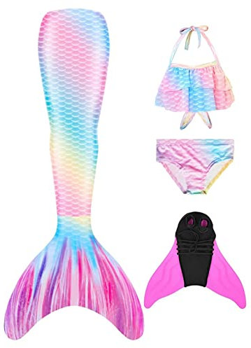 DNFUN Mädchen Meerjungfrauenflosse mit Bikini zum Schwimmen-Mermaid Tail Badeanzug Kinder meerjungfrau Flosse