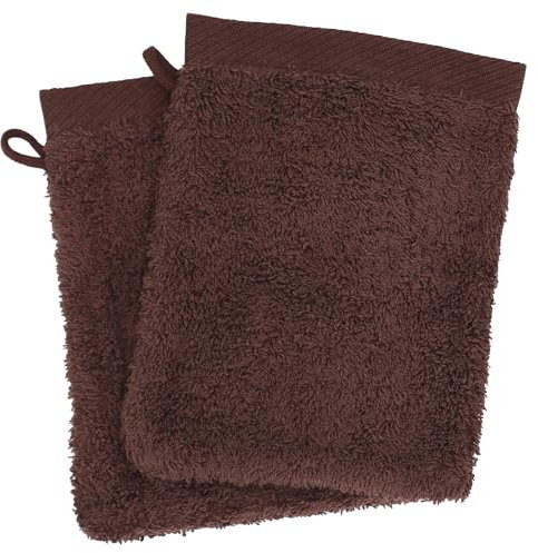 Lot de 2 Gants de Toilette 16x21 cm 100% Coton peigné Alba Chocolat