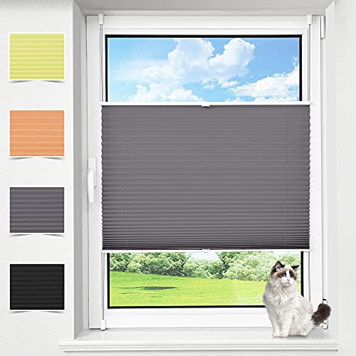 HOMEDEMO Plissee Klemmfix ohne Bohren Jalousien, Dunkelgrau, 45x80cm(BxH), Plisseerollo Fensterrollo mit Klemmträger, Faltrollo Klemmrollo Sicht-und Sonnenschutz Rollos für Fenster & Tür