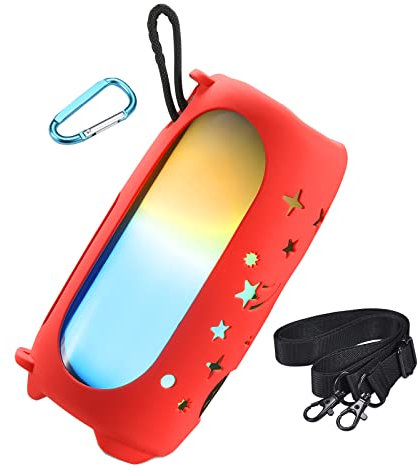 Yaowanguan Silicone Case for JBL Pulse 5 Portable Bluetooth Speaker, for JBL Pulse 5 Portable Protective Travel Cover Sleeve w/Shoulder Strap&Carabiner(Red)
