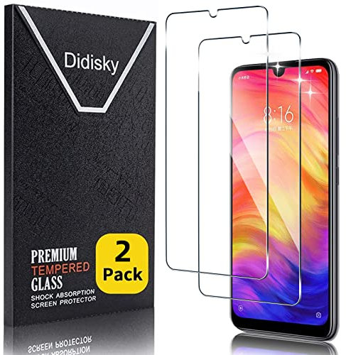 Didisky 2-Unidades Cristal Templado Protector de Pantalla para Xiaomi Redmi Note 7, Note 7 Pro, Antihuellas, Sin Burbujas, Fácil de Limpiar, 9H Dureza, Fácil de Instalar, Transparente