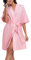 COLORFULLEAF 100% Baumwolle Bademäntel Damen Kurz Leicht Sommer Morgenmantel Kurzarm Sauna Kimono Weiche Dünn Frauen Nachtwäsche(Rosa,S)