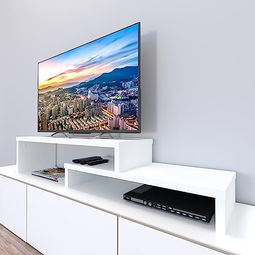 Henor Mueble TV Escalera Ajustable de Madera FSC® 110+90 x 35 x 30/15 cm Blanco
