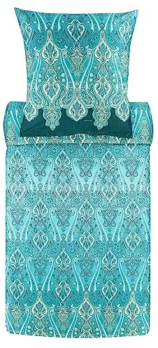 Bassetti RAGUSA Bettwäsche + 2 Kissenhüllen aus 100% Baumwollsatin in der Farbe Tannengrün V1, Maße: 200x200 + 2 K 80x80 cm - 9325873
