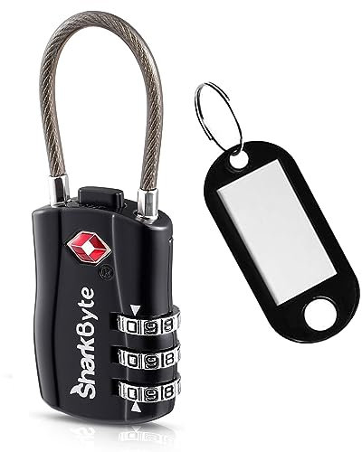 SharkByte TSA Suitcase Locks - 3-Dial Security Travel Combination Padlock, Flexible Cable Wire Travel Lock for Suitcases Luggage Case Travel Bag Gym Locker Code Small Padlock (Pack of 1)