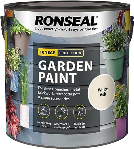 AHS 2.5L Garden Paints - Long Lasting Matt Finish Paints - Super Coverage Paint Colour - Waterproof & Weatherproof - Water Based Paint For Sheds, Metal, Terracotta Pots, 2500ML (WHITE ASH)