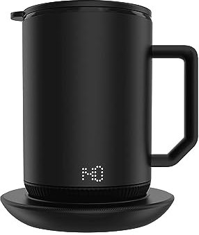 WAOCEO Mugs Cup Intelligent Coffee Cup Heater Gravity Sensor Charging Coaster – 12oz Stainless Steel Self Heating Coffee Mug With Lid Coffee Mug Tea Cup (Color : Black)
