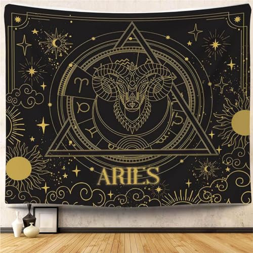 Mocsicka Widder Konstellation Tapisserie Widder Sternzeichen Tapisserie Horoskop Astrologie Raumdekor Wandteppiche Wandbehang für Zimmer 150 x 130 cm