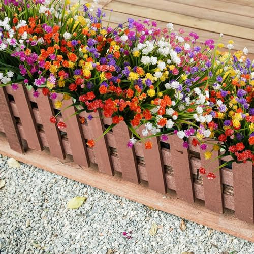 Varyfloral 10 Paquets Fleurs Artificielles Extérieur 5 Couleurs Fleur Artificielle Deco Plantes Artificielles Extérieur Résistant aux UV Decoration Automne Exterieur pour Maison Balcon Jardin