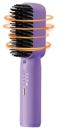 Rechargeable Hair Straightener, Heated Hair Straightening Brush - Rechargeable Battery Operated Travel Size Hair Straightener Cordless for Smooth Anti Frizz Hair Boiler