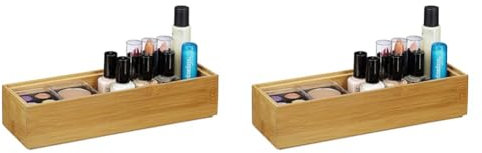 Relaxdays Ordnungsbox Bambus, stapelbar, natürliche Optik, Aufbewahrungsbox Küche, Bad, HxBxT: 5 x 23 x 7,5 cm, natur (Packung mit 2)