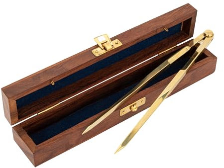 NKlaus 21cm Stechzirkel aus Messing in der Holzbox Kreiszeichner Geometriezirkel Deko 14968