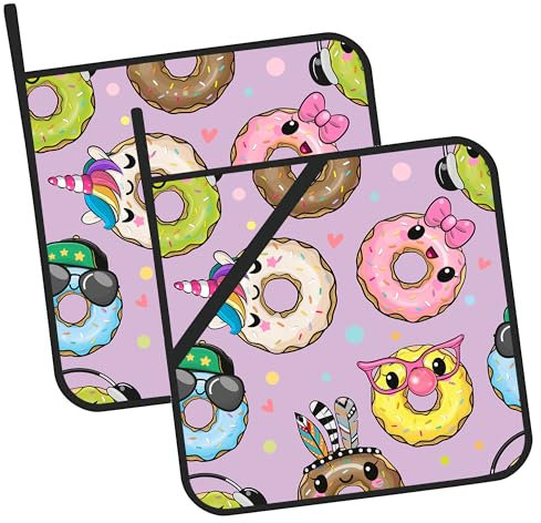 Niedliche Cartoon-Donut-Topfhalter 2er-Set – hitzebeständige Ofen-Pads zum Kochen, Backen, Grillen, Geschenke für Frauen