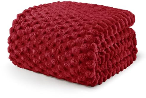 Exclusivo Mezcla Kuscheldecke Fleece Decke, Flauschige Sofadecke 220 x 240 cm, Jacquard-Überwurfdecke Wohndecke Tagesdecke, Warm und Leicht für Ganzjahreszeit, Weinrot