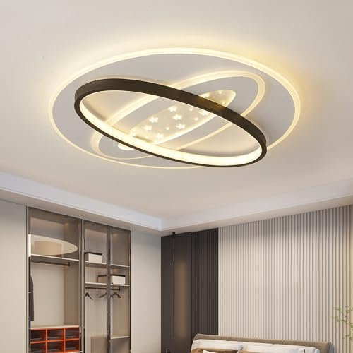 Style home Deckenleuchte 75W LED Deckenlampe Ø50x6cm, dimmbar mit Fernbedienung 3000K-6000K, Runde Lampe mit Stern-Deko für Wohnzimmer Schlafzimmer Arbeitszimmer Büro Küche(Weiß)