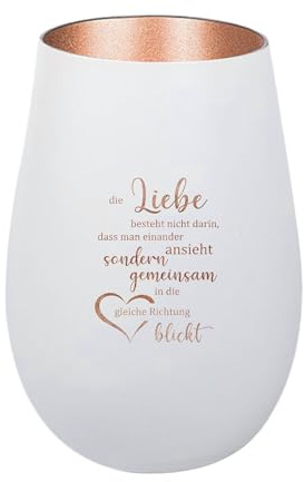 Der-Porzellan-Laden Windlicht mit Gravur Liebe besteht Nicht Darin Weiß | Bronze, Teelichthalter aus Glas mit Spruch, Tischdeko modern
