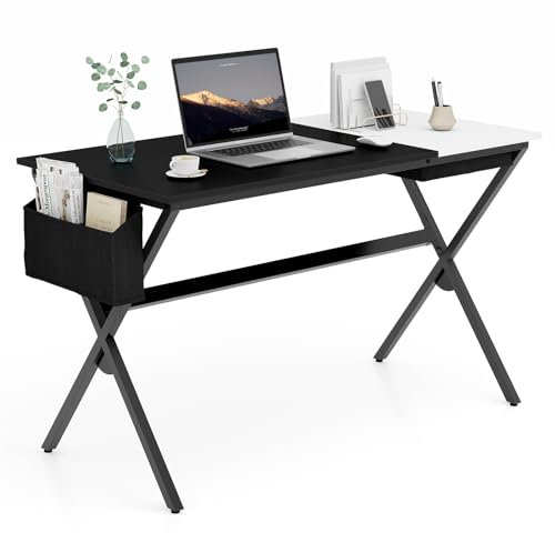 GYMAX Escritorio, mesa de ordenador con tapa plegable, mesa de trabajo con espacio de almacenamiento oculto y bolsillo lateral, mesa de ordenador, escritorio para sala de estar, estudio y oficina, 120