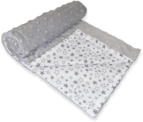 Leanbe Babydecke 50x70 cm – Kuscheldecke für Kinderwagen & Bett, doppelseitig, weich & flauschig, Baumwolle, Decke für Babys & Kleinkinder (Grau Minky-Sterne)