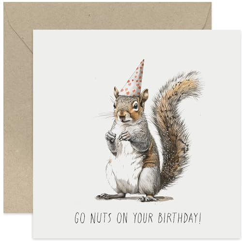 Old English Co. Humorous Squirrel 'Go Nuts' Birthday Greeting Card - Funny Birthday Card for Him Her | Blank Inside