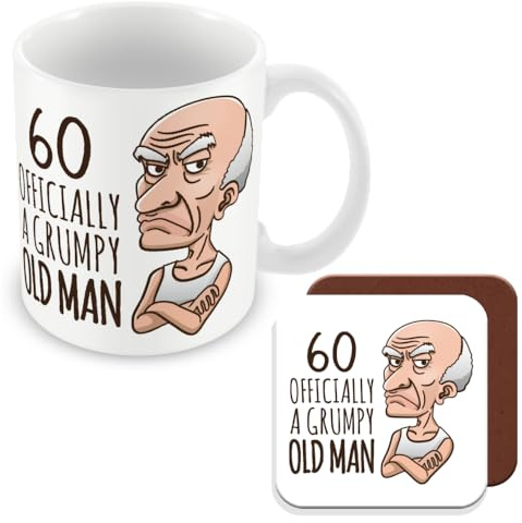 MUGGZ 60th Birthday Gift - Mug & Coaster - Grumpy Old Man - Giftset - Made in The UK
