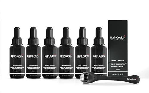 HairCodex Booster Serum 6x50ML Haarwuchsmittel mit HC Stimulator Dermaroller, Biotin und Keratin für Haare oder Bart, Erblich Bedingten Haarausfall, 300 ml