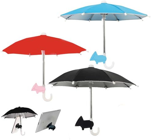 Phone Umbrella for Sun,3 pcs Cell Phone Umbrella with 3 PCS Piggy Suction Cup Outdoor Mobile Phone Stand Sun Shade Smartphone Umbrella for Phone Sunshade