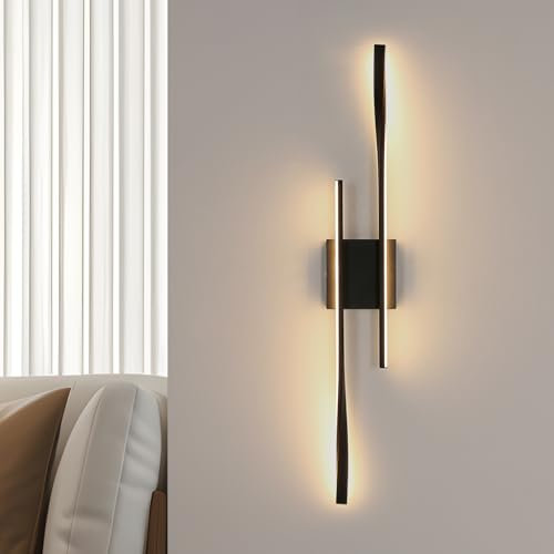Comely Apliques de Pared Interior, 27 W 3000 LM Lámpara de Pared LED Moderna, Blanco Cálido 3000K, Negro Luz de Aluminio para Salón, Dormitorio, Comedor, Pasillo, 80 CM