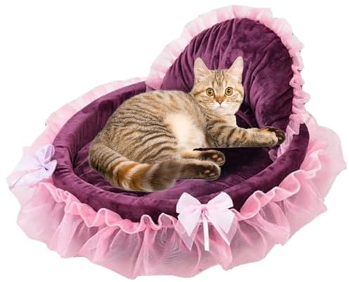 Lamppdcor Süßes Katzenbettmädchen -Hundebett weiche Plüsch -Prinzessin Katze Bett süßes Katzenbett mit abnehmbarem Kissen ＆ Spitzenkante Maschine Waschbar alle Jahreszeit