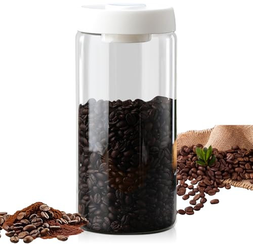 1800 Ml Kaffeedose mit Vakuum Deckel, Borosilikatglas Vorratsdosen, Kaffeedose Luftdicht, Aufbewahrungsgläser mit Deckel, Kaffeedosen, für Tee, Heilkräuter, Kaffeebohnen, Milchpulver, Trockenfrüchte