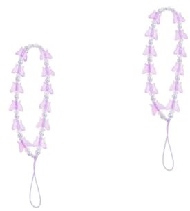 Uonlytech 2 Piezas cadena de la caja del teléfono móvil fundas moviles fundas para moviles cadena de teléfono de perlas charms cartera muñequera adorno de mariposas para celular el plastico