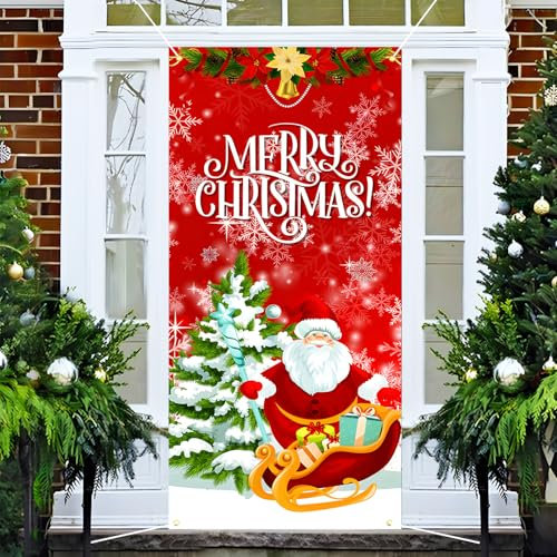 Jemmytu Color Rojo Navidad Cubierta de Puerta, 185 * 90 cm Pancarta de Puerta de Navidad, Cubierta de Puerta de Navidad, Cubierta de la Puerta Navideña Decoraciones de Fiesta de Navidad (B)