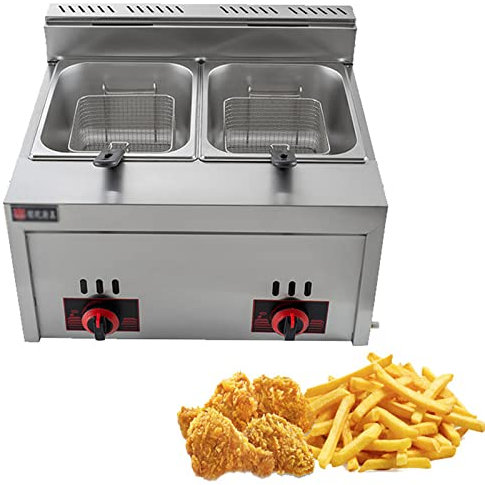 PGKTKCWH Friggitrice Commerciale, friggitrice a Gas con Vasca per condimenti, friggitrice Francese in Acciaio Inossidabile Resistente da banco per ristoranti, Patatine Fritte Fatte in casa