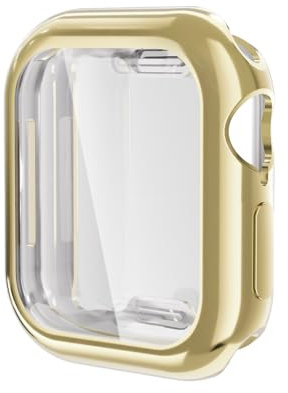 Hülle mit Displayschutz Kompatibel mit Apple Watch Series 10 42mm, Glas Ultradünne TPU Rundum Weiche Schutzhülle für Apple Watch Series 10 42mm, A-Gold