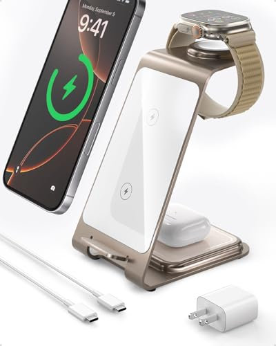 Induktive Ladestation Kompatibel mit Magsafe Ladegerät für iPhone 16 Pro/16/16 Pro Max/15 Pro/15/15 Pro Max, für Apple Watch 10/Ultra 2/SE/9/8/7/6/5/4/3/2, für AirPods 4/3/2/Pro (Y93, Gold)