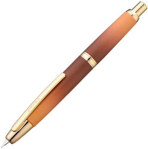 Jinhao 10 Press Fountain Pen with Box, Caramel Orange Gradient Retractable Fine Nib with Ink Converte Set (Golden Clip)