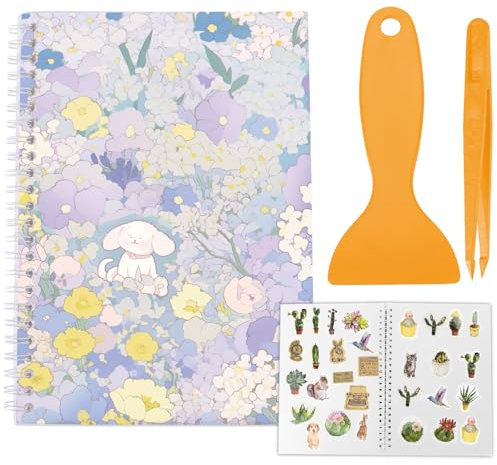 craspire Wiederverwendbares Sticker Aufbewahrungsbuch Sammelalbum A5 mit Pinzettenschaber Blanko Sticker Halter Organizer 40 Blatt Trennpapier Welpen Blumen Umschlag Wasserfest Zur Aufbewahrung von