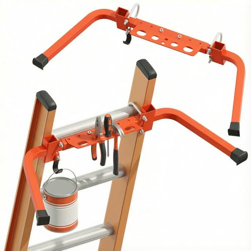 Ladder Stand Off with Tool Tray & Hook - Heavy Duty Roof Gutter Guard, Universal Ladder Stabilizer for Gutters/Windows, Safe Stabilizer for All Ladder Types