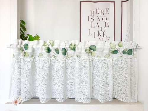 Daliena Kurzgardine mit Spitze Gardine Blattmuster Scheibengardinen Lichtdurchlässig Küchengardine Modern Gardinen Stores Fertig Kurz Fenstergardinen Landhaus (BxH 150x120cm) Weiß 1 stück