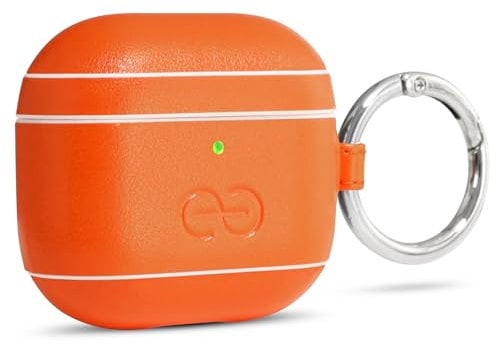 Dreem Om Case Cover with Keychain Clip Compatible with AirPods 4 for Apple AirPods 4th Generation, Vegan Leather AirPod Case for Men & Women, Luxury Earbuds Accessory for iPhone - Orange