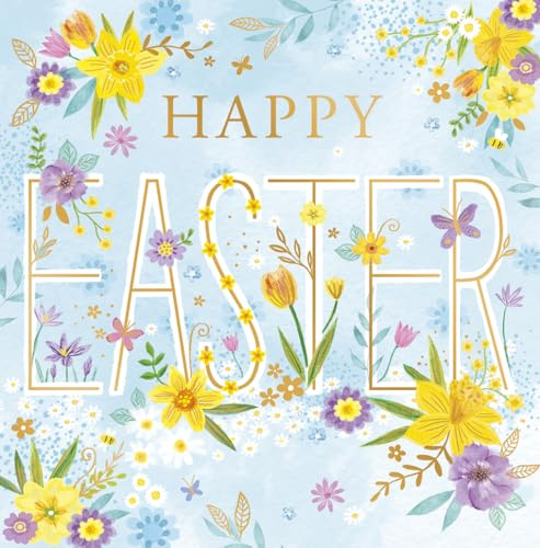 Noel Tatt Easter Greeting Cards Pack of 6 - Happy Easter Cards with Daffodils Spring Flowers Design - General Multipack for Family and Friends - 127 x 127mm
