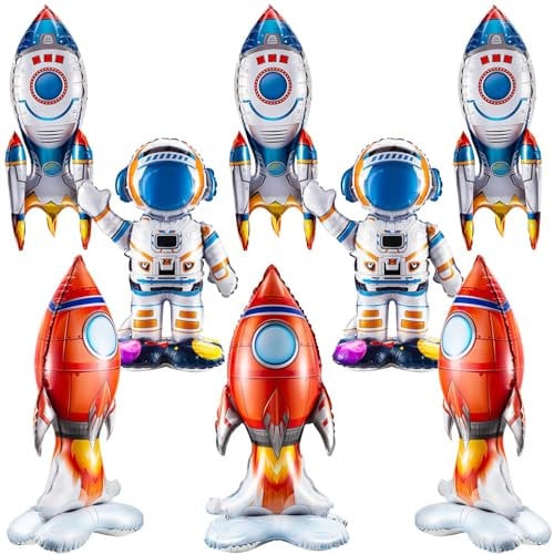 Folienballons Weltraum 4D, 8 Stück Luftballons Weltraumpartys Deko, Stehender Astronaut Rakete Raumschiff Balloons, XL Weltraum Folienballon für Kinder Geburtstagsparty, Weltraum Party