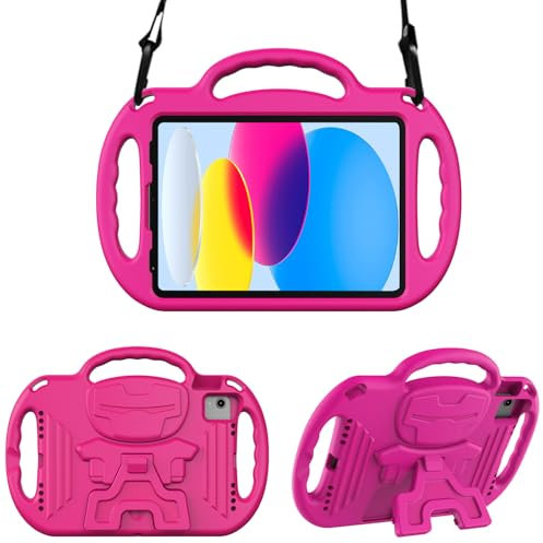 Surom Custodia per bambini per iPad 10a generazione 2022 e iPad Air 11 (M2) 2024 e iPad Air 6a/5a/4a generazione 11 e iPad Pro 11, custodia antiurto con tracolla e supporto per bambini, rosa