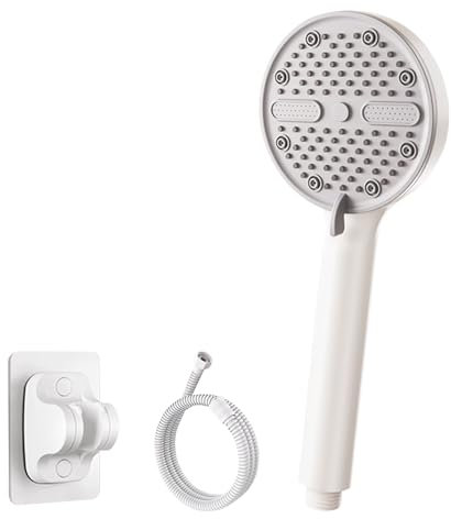 Alcachofa de ducha con manguera de 150 cm, alcachofa de ducha extraíble con 5 tipos de chorro, ahorro de agua, alcachofa de mano con manguera de ducha y soporte para baño (blanco elegante)