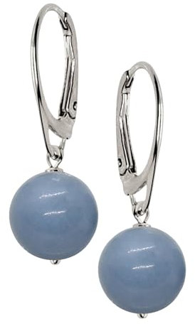 I.L.U.S Blaue Stein-Ohrringe 925 Sterling Silber-Angelit-Naturstein Ohrhänger mit großen Kugelanhängern-Edelstein-Schmuck Geschenk für Damen-Steinkristall Ohrstecker Blau Ohrschmuck Lange