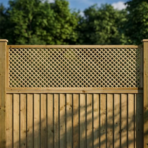 Diamond Fence Panel Topper 6ft x 2ft Framed Privacy Wooden Trellis 4pk | 182.8cm x 60cm, Decorative Garden Lattice, Wall-Mount or Add Extra Height, Treated, Ideal Support for Plants & Vegetables