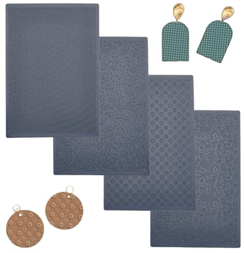 HOBBIESAY 4 Stück Polymer Clay Texturblätter Set Texturblätter Polymer Clay Funktioniert Mit Cutter Effekt Roller Pfingstrose Für Die DIY Tonherstellung