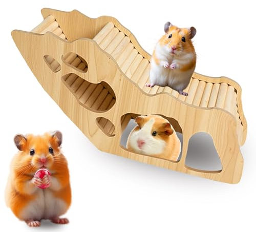 Hamster Zubehör,Hamster Haus Spielzeugzimmer Treppe,hamsterTunnel Zubehör,Hamsterhaus Aus Holz Dekoration Hamsterkäfig Zubehör Tunnel Hamsters(32×10.8×15.3cm) Meerschweinchen Haus