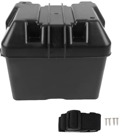Marine Battery Box with Straps Heavy Duty Box Secure Battery Storage for Group 24 Batteries with Pre Drilled Holes Strap Mounting for RV Yacht Trailer Car