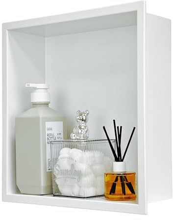IKITRAEE Badezimmer-Wandnischenschrank Weiß 30x30x10 cm, wandmontiertes Waschbecken für Dusche Edelstahl-Aufbewahrungsablage, ideal für Shampoo & Duschgel